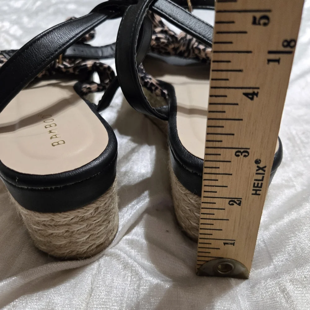 BAMBOO Black and Leopard Espadrille Wedges Size 7 1/2 EUC